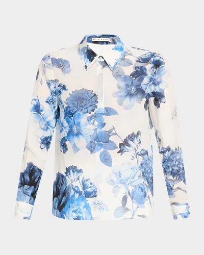 ALICE AND OLIVIA WILLA FLORAL PLACKET TOP