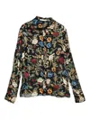 Alice And Olivia Willa Floral-print Long-sleeve Blouse In Black