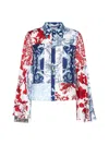 Alice And Olivia Alice + Olivia Willa Mixed Floral Bell Sleeve Satin Top In Blue