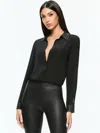 Alice And Olivia Willa Oversized Button Down With Grommet Detail In Black