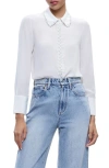 ALICE AND OLIVIA WILLA IMITATION PEARL EMBELLISHED SILK BUTTON-UP SHIRT