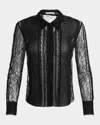 Alice And Olivia Willa Mixed-media Lace Placket Top In Black