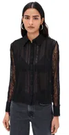 Alice And Olivia Willa Mixed Media Top Black In Black