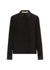 Alice And Olivia Willa Oversized Button Down With Grommet Detail In Black