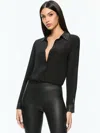 Alice And Olivia Willa Oversized Button Down With Grommet Detail In Black