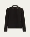 Alice And Olivia Willa Oversized Button Down With Grommet Detail In Black