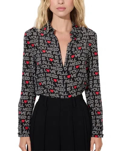 ALICE AND OLIVIA WILLA PLACKET SILK TOP