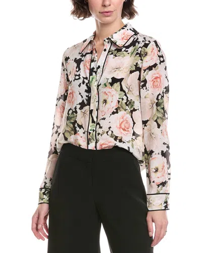 Alice And Olivia Willa Placket Silk Top In Multi