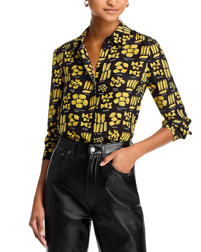 Alice And Olivia Willa Placket Silk Top In Pasta