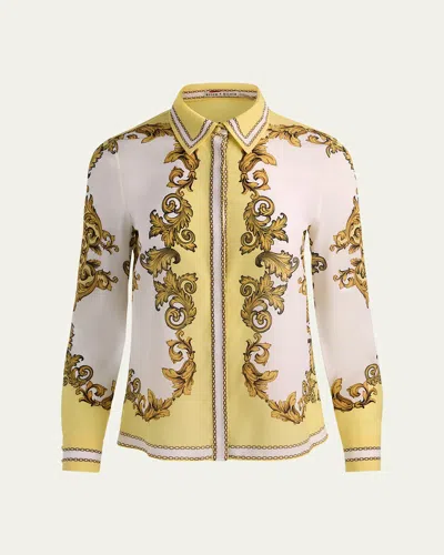 Alice And Olivia Willa Placket Top In Yellow