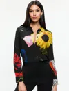 Alice And Olivia Willa Silk Blouse In Azalea Floral In Multi