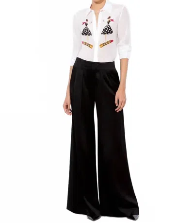Alice And Olivia Willa Placket Top In I Am Woman Off White