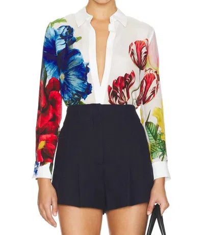 Alice And Olivia Willa Placket Top In Le Parisien In Multi
