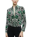Alice And Olivia Willa Placket Top In Monarch Light Emerald Small In Green