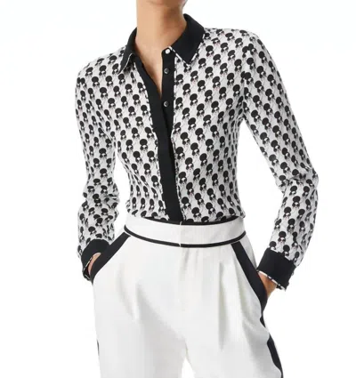 Alice And Olivia Willa Placket Top In Sassy Stace In Multi
