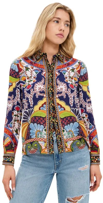 Alice And Olivia Willa Placket Top On The Road In Multicolour