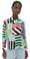 Alice And Olivia Willa Placket Top Sorbet Stripe In Sorbet Stripe