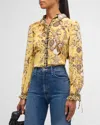 Alice And Olivia Willa Printed Crepe Tie-sleeve Blouse In Lisboa Lemon Meringue
