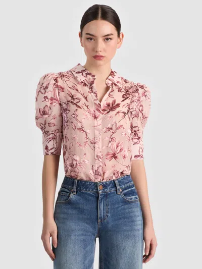 Alice And Olivia Willa Puff Sleeve Blouse In Pink