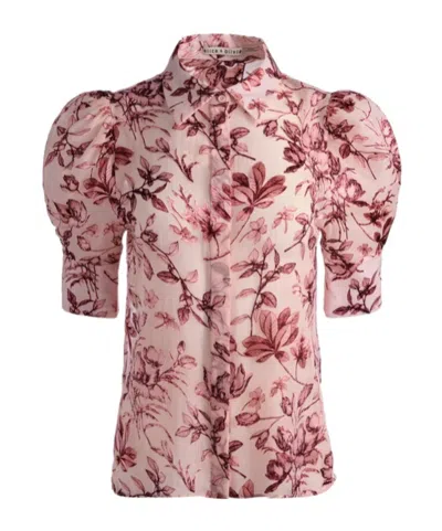 Alice And Olivia Willa Puffed-sleeve Floral Shirt In Pink