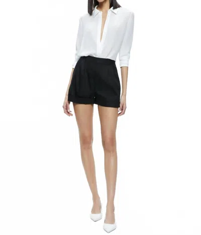 Alice And Olivia Willa Relaxed Placket Top With Piping Detail In Off White