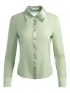 Alice And Olivia Willa 70s Collar Placket Top In Green