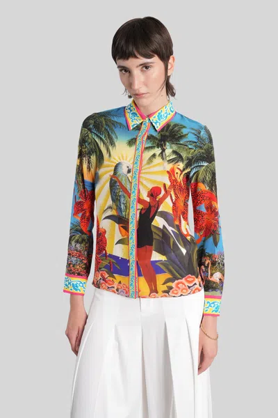 ALICE AND OLIVIA WILLA SHIRT IN GREEN SILK