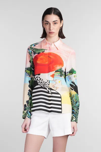 Alice And Olivia Willa Shirt In Rose-pink Silk