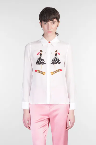 Alice And Olivia Willa Shirt In White Silk