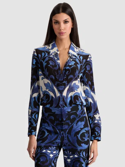Alice And Olivia Willa Silk Blouse In Blue