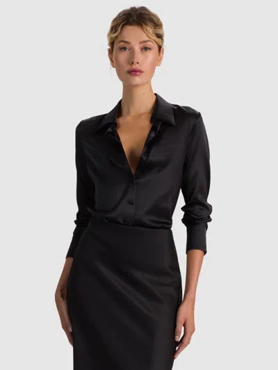 Alice And Olivia Willa Silk Blouse In Black