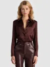 Alice And Olivia Willa Silk Blouse In Brown
