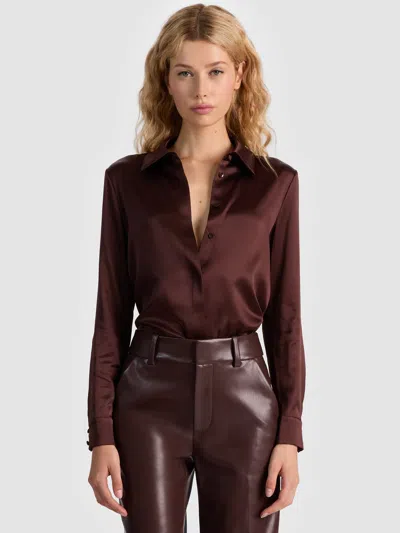 Alice And Olivia Willa Silk Blouse In Brown