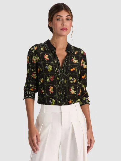 Alice And Olivia Willa Silk Blouse In Brown