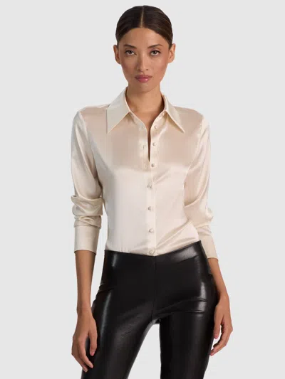 Alice And Olivia Willa Silk Blouse In Chino