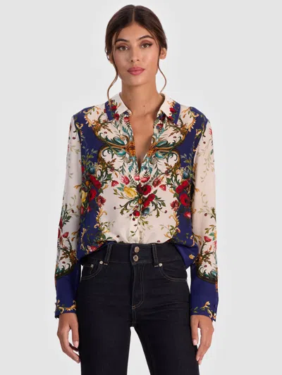 Alice And Olivia Willa Silk Blouse In Multi