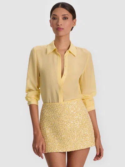Alice And Olivia Willa Silk Blouse In Gold