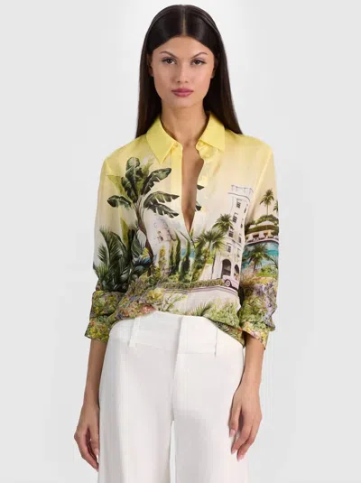 Alice And Olivia Willa Silk Blouse In Pure Paradise Yellow