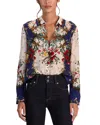 Alice And Olivia Gilded Rose Willa Placket Top In Multi