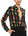 Alice And Olivia Willa Staceface Placket Top In Romantic Stace Black