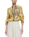 Alice And Olivia Willa Printed Crepe Tie-sleeve Blouse In Yellow