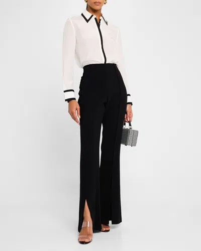 ALICE AND OLIVIA WILLA SILK PLACKET TOP WITH PIPING DETAIL