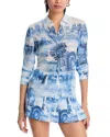 Alice And Olivia Willa Placket Blouse In Blue Multi