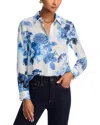 Alice And Olivia Willa Relaxed Placket Top Affection Small In Blue White Floral