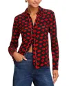 Alice And Olivia Willa Printed Silk Crepe De Chine Shirt In Kiss Kiss Black/ruby
