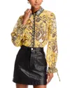 Alice And Olivia Willa Printed Crepe Tie-sleeve Blouse In Lisboa Lemon Meringue