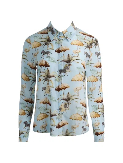 Alice And Olivia Willa Staceface Animal-print Shirt In Blue