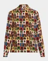 Alice And Olivia Willa Staceface Placket Top In Multi