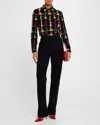 Alice And Olivia Willa Staceface Placket Top In Romantic Stace Black