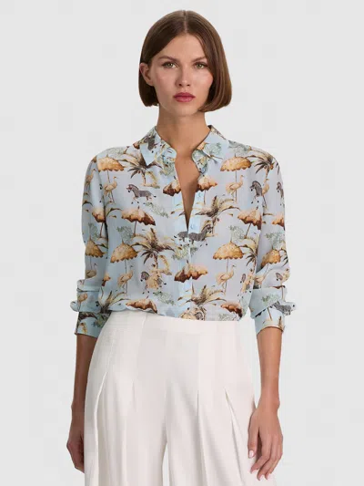 Alice And Olivia Willa Staceface Silk Blouse In Multi